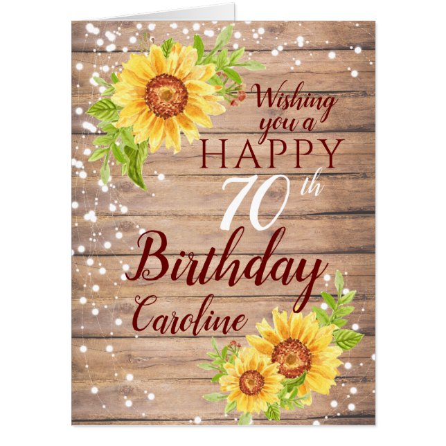 Rustic 70th Birthday Floral Sunflower Oversized Card (Front)