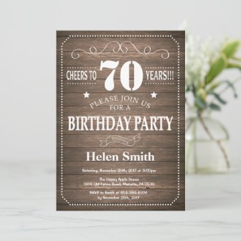 Rustic 70th Birthday Invitation Vintage Retro | Zazzle