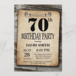 Rustic 70th Birthday Invitation Vintage Wood<br><div class="desc">Rustic 70th Birthday Invitation with Rustic Wood Background. Vintage Retro Country. Adult Birthday. Male Men or Women Birthday. Kids Boy or Girl Lady Teen Teenage Bday Invite. 13th 15th 16th 18th 20th 21st 30th 40th 50th 60th 70th 80th 90th 100th. Any Age. For further customization, please click the "Customize it"...</div>