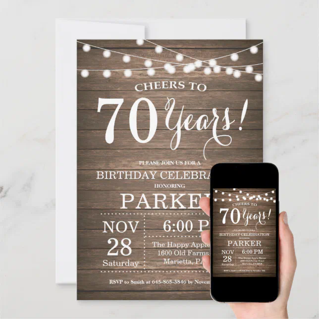 Rustic 70th Birthday Invitation Wood | Zazzle