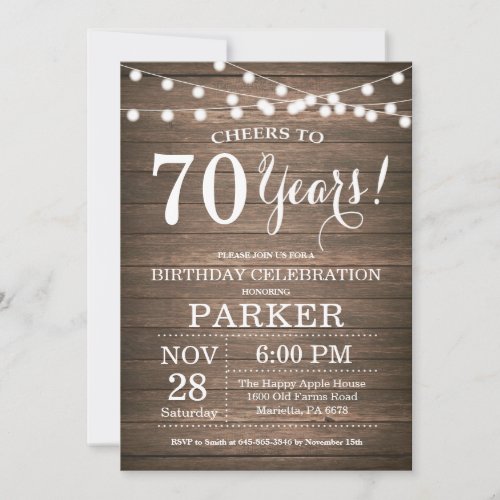 Rustic 70th Birthday Invitation Wood