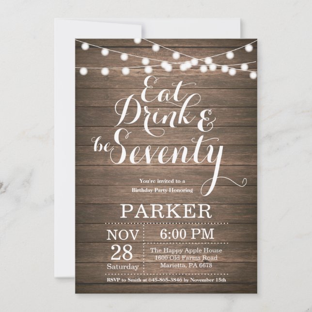 Rustic 70th Birthday Invitation Wood (Front)