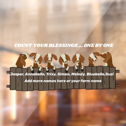 Rustic 7 Goats on Fence Count Your Blessings  Window Cling