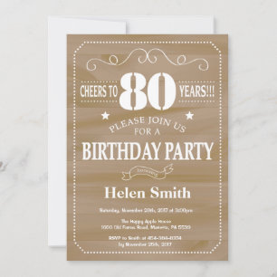 Rustic 80th Birthday Invitation