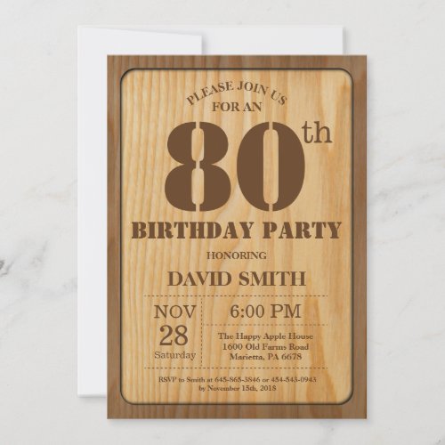 Rustic 80th Birthday Invitation Vintage Wood