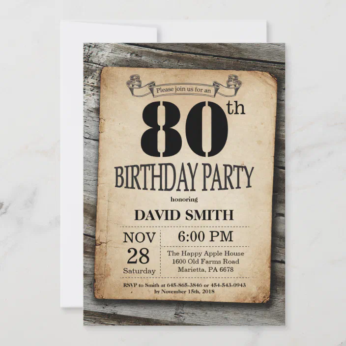 Floral Wood Invitation 80th Birthday Invitation Surprise Birthday Party Invitation Digital file PERSONALIZED #W25 Rustic Invitation