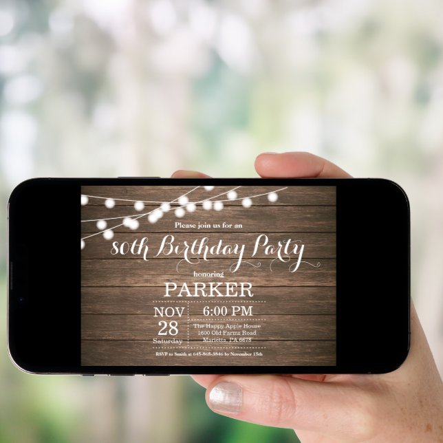 Rustic 80th Birthday Invitation Wood (Front Digital)