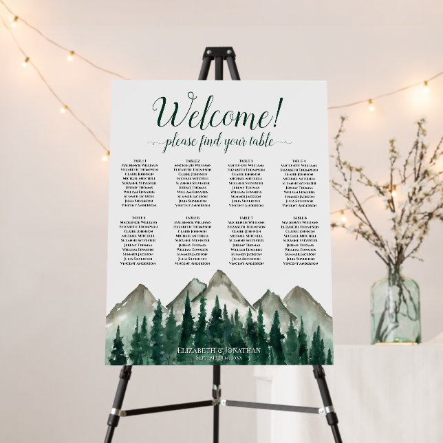 Rustic 8 Table Mountains & Pine Seating Chart Foam Board (In Situ (Stand))