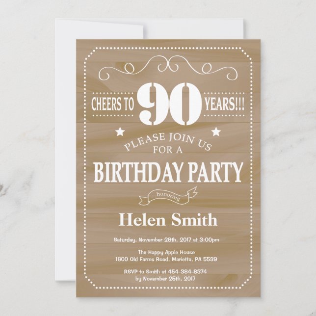 Rustic 90th Birthday Invitation (Front)