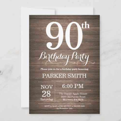 Rustic 90th Birthday Invitation