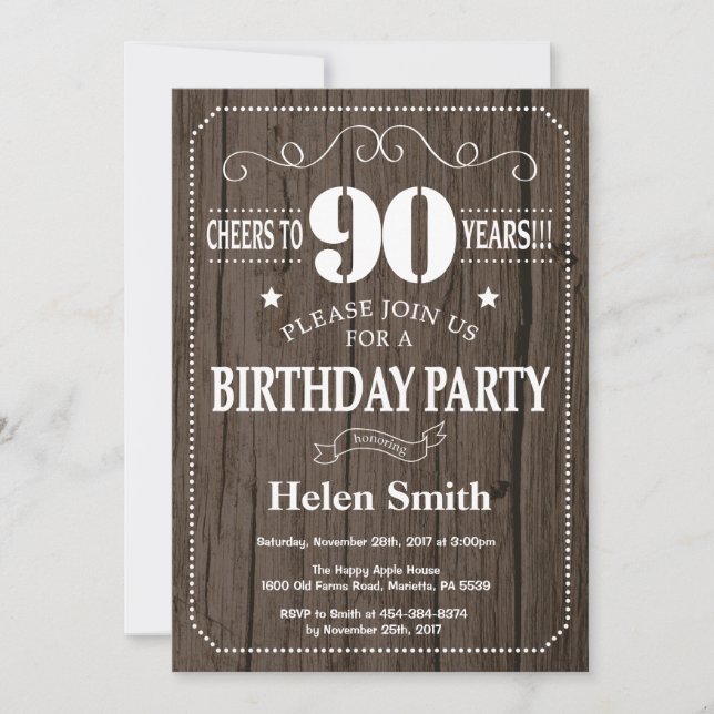 Rustic 90th Birthday Invitation (Front)
