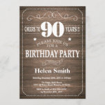 Rustic 90th Birthday Invitation Vintage Retro<br><div class="desc">Rustic 90th Birthday Invitation with Rustic Wood Background. Vintage Retro. Adult Birthday. Male Men or Women Birthday. Kids Boy or Girl Lady Teen Teenage Bday Invite. 13th 15th 16th 18th 20th 21st 30th 40th 50th 60th 70th 80th 90th 100th. Any Age. For further customization, please click the "Customize it" button...</div>