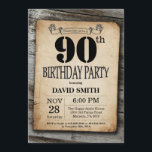 Rustic 90th Birthday Invitation Vintage Wood<br><div class="desc">Rustic 90th Birthday Invitation with Rustic Wood Background. Vintage Retro Country. Adult Birthday. Male Men or Women Birthday. Kids Boy or Girl Lady Teen Teenage Bday Invite. 13th 15th 16th 18th 20th 21st 30th 40th 50th 60th 70th 80th 90th 100th. Any Age. For further customization, please click the "Customize it"...</div>