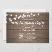 Rustic 90th Birthday Invitation Wood