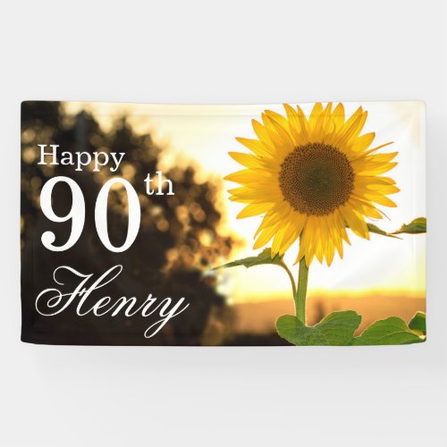 Rustic 90th Birthday Sunflower Banner
