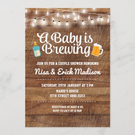 Rustic A Baby Is Brewing Invitation For Boy