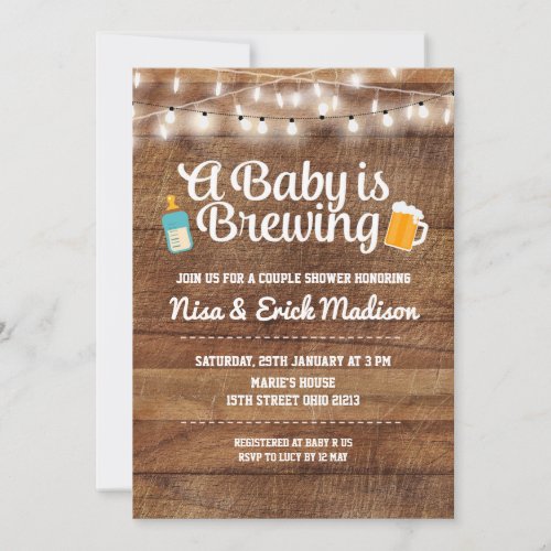 Rustic a baby is brewing invitation for boy