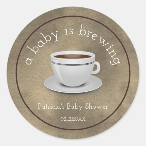 Rustic A Baby Is Brewing Tea Party Baby Shower   Classic Round Sticker