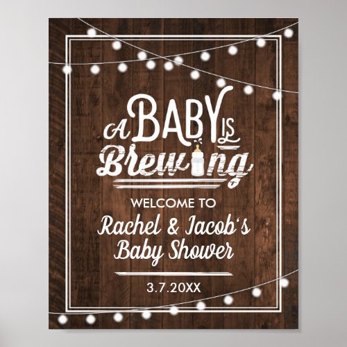Rustic A Baby is Brewing Welcome Baby Shower Sign