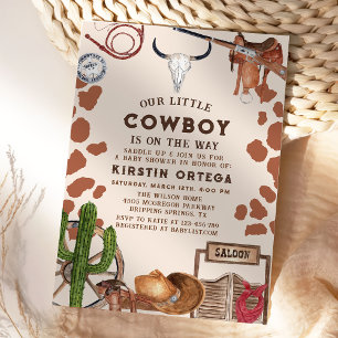 Rustic a little cowboy western baby shower invitation