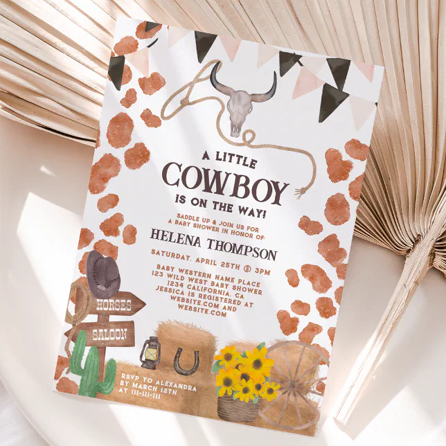 20 Wild West Einladungskarten Für Babyparty – Little Cowboy Theme Mit Umschlägen, Blanko Zum Selbstgestalten