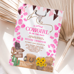 Rustic a little cowgirl western cow baby shower invitation