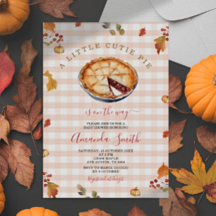 Rustic A Little Cutie Pie Fall Gingham Baby Shower Invitation