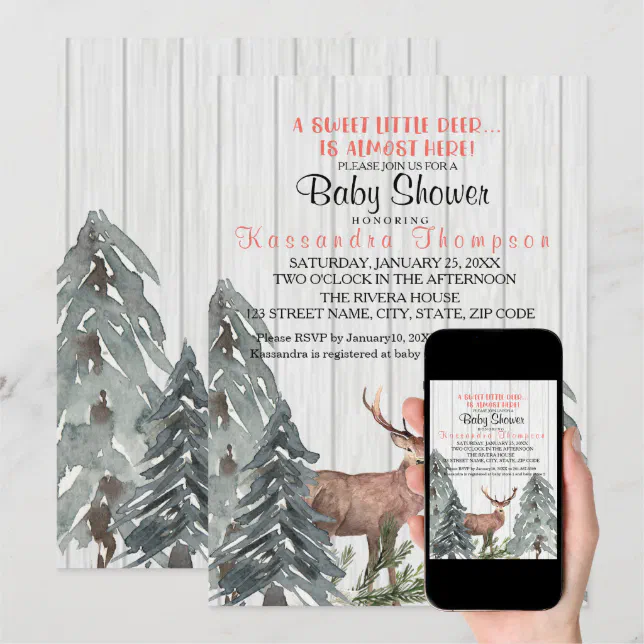 Rustic A Little Deer Is Almost Here Baby Shower Invitation | Zazzle