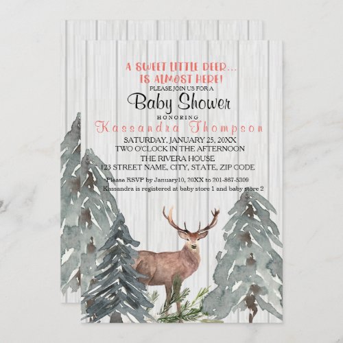 Rustic A Little Deer Is Almost Here Baby Shower Invitation
