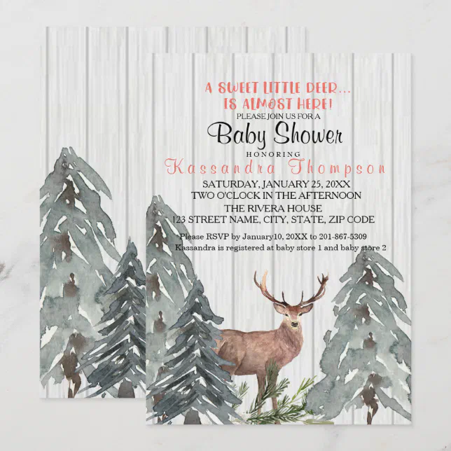 Rustic A Little Deer Is Almost Here Baby Shower Invitation | Zazzle