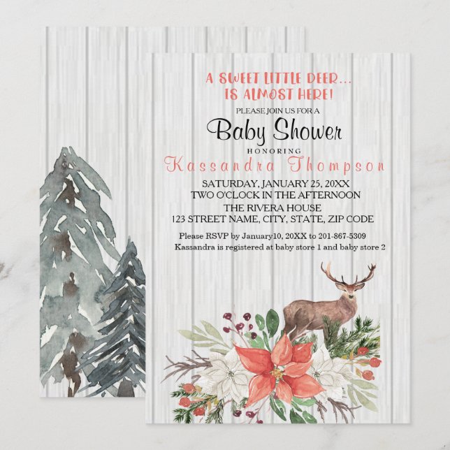 Rustic A Little Deer Is Almost Here Baby Shower Invitation (Front/Back)
