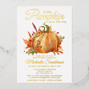 Rustic A Little Pumpkin Fall Baby Shower Foil Invitation