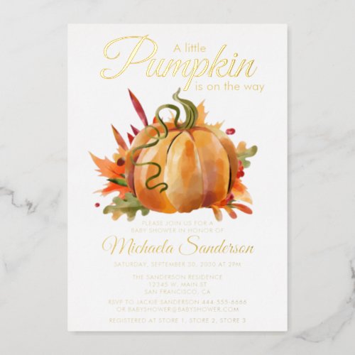 Rustic A Little Pumpkin Fall Baby Shower Foil Invitation