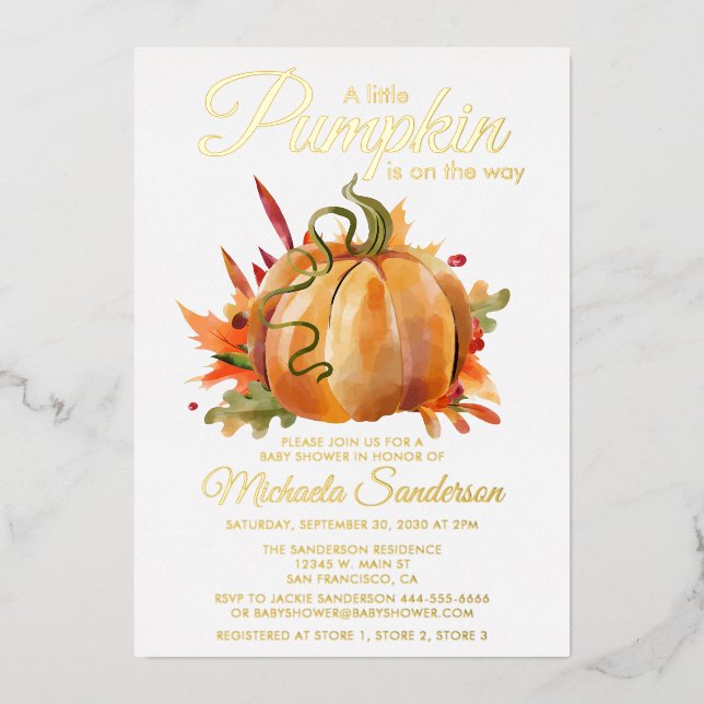 Rustic A Little Pumpkin Fall Baby Shower Foil Invitation (Front)