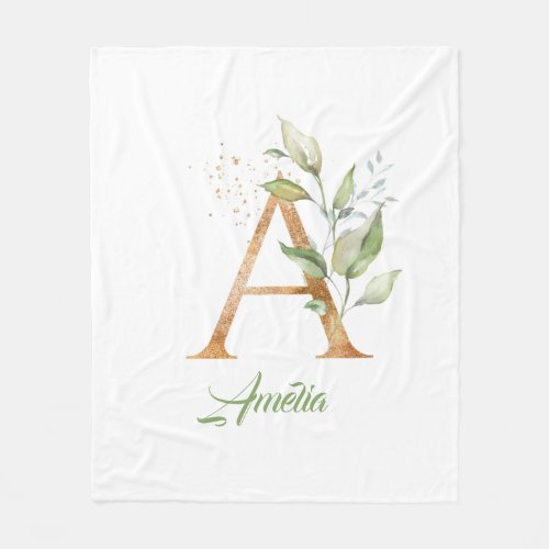 Rustic A monogram greenery foliage eucalyptus gold Fleece Blanket