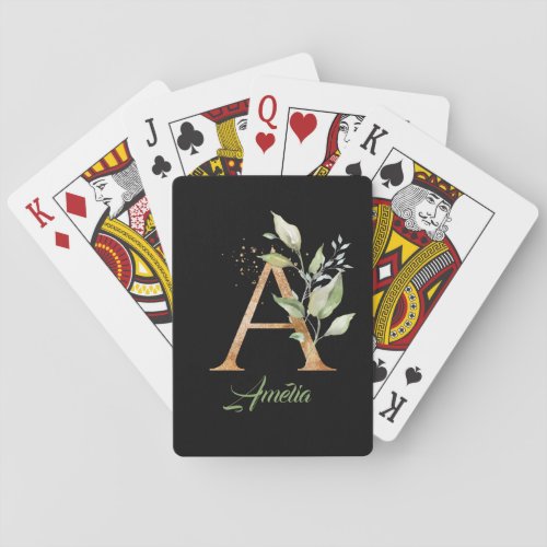 Rustic A monogram greenery foliage eucalyptus gold Poker Cards