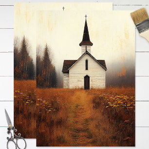 Rustic Abandoned Church Painting Decoupage Tissue Paper