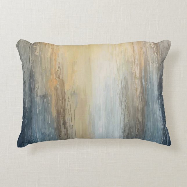 Rustic Abstract Blue Brown Yellow Stripe Accent Pillow (Front)