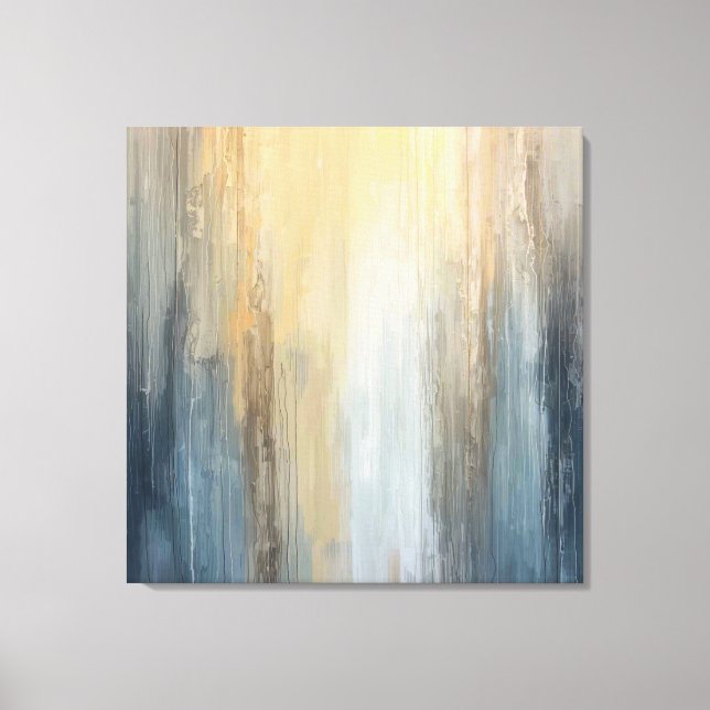 Rustic Abstract Blue Brown Yellow Stripe Canvas Print (Front)