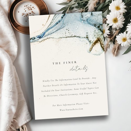Rustic Abstract Blue Gold Beachy Wedding Details Enclosure Card