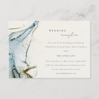 Rustic Abstract Blue Gold Beachy Wedding Reception Enclosure Card