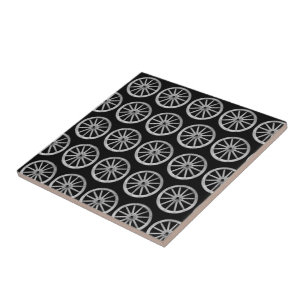 Rustic Abstract Geometric Circle Wooden Wheel 1960 Ceramic Tile