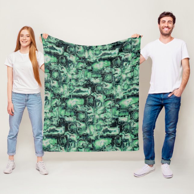 Rustic abstract image mosaic carved in green hue   fleece blanket (In Situ)