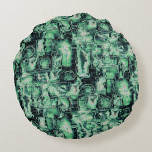 Rustic abstract image mosaic carved in green hue round pillow