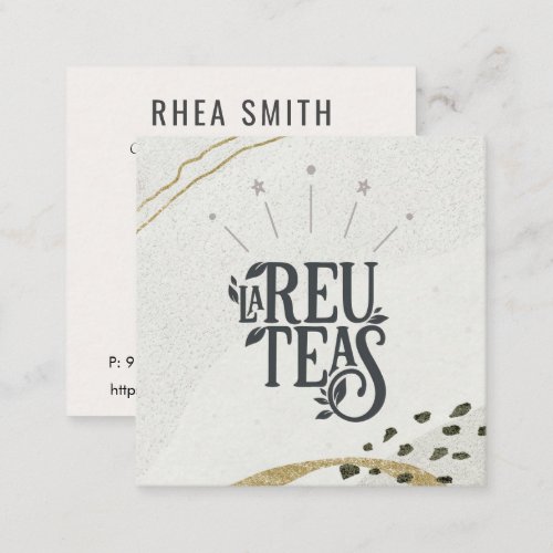 Rustic Abstract Ivory Gold Black Grey Logo QR Code Square Business Card