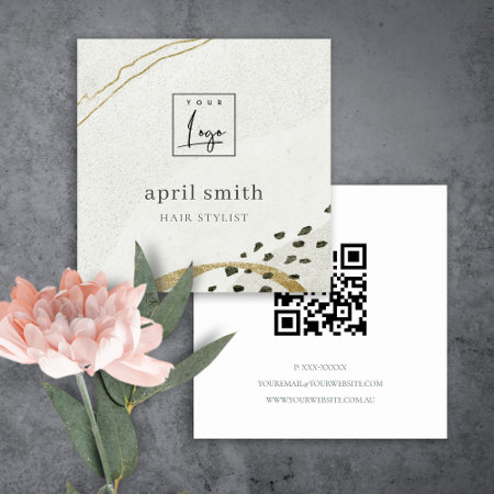 Rustic Abstract Ivory Gold Black Grey Qr Code Logo Square Business Car