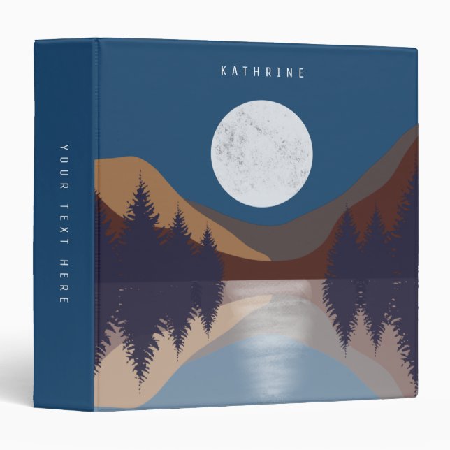 Rustic Abstract Landscape Forest Moon Reflection  3 Ring Binder (Front/Spine)