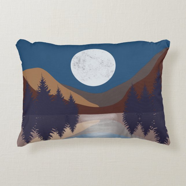 Rustic Abstract Landscape Forest Moon Reflection Accent Pillow (Front)