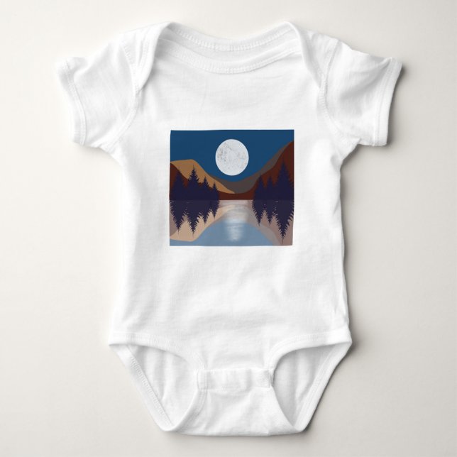 Rustic Abstract Landscape Forest Moon Reflection  Baby Bodysuit (Front)
