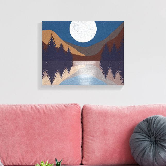 Rustic Abstract Landscape Forest Moon Reflection Canvas Print (Insitu(LivingRoom))